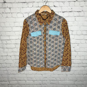 ELF SACK Button Down Mixed Print Shirt w/ Foxes